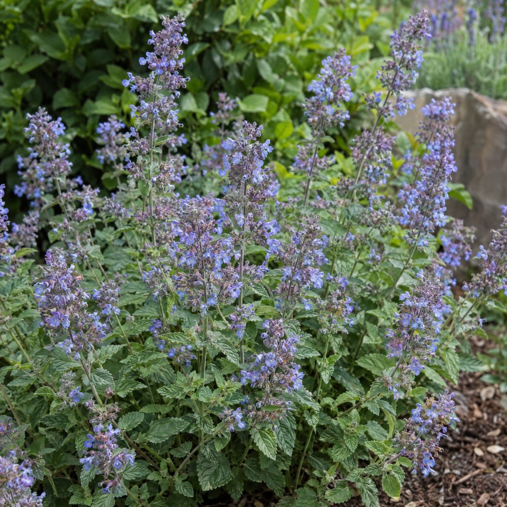 Catmint in bloom with lavender-blue flowers